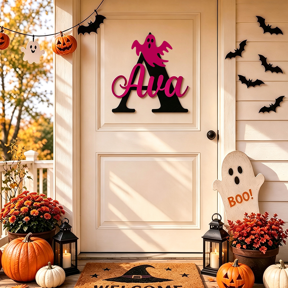 Personalized Halloween Monogram Door Decoration Name Sign | CWHalloween81