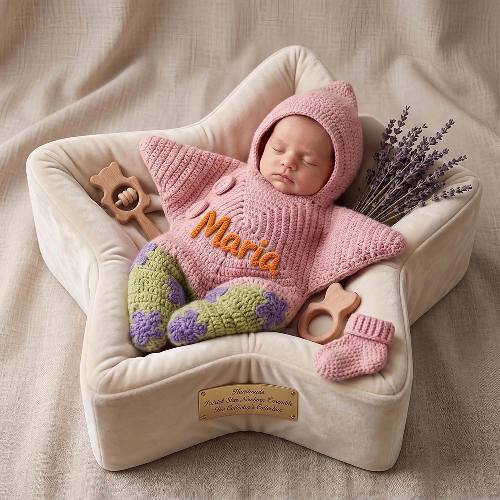 Personalized Hand Embroidered Hooded Crochet Star Baby Outfit | CWBaby524
