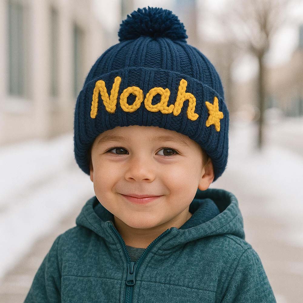 Personalized Hand Embroidery Cotton Kids Beanie Winter Hat | HSKid89