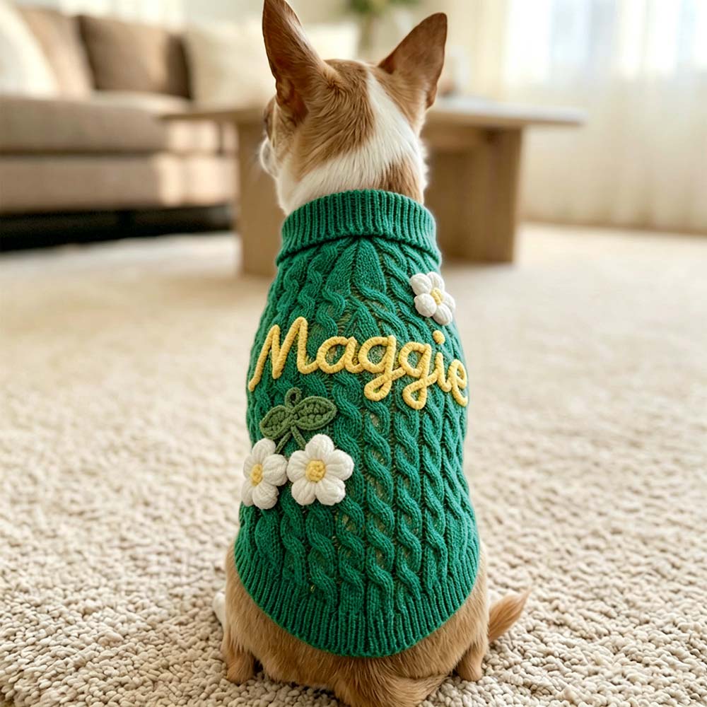 Personalized Hand Embroidered Pets Knit Turtleneck | BKPet580