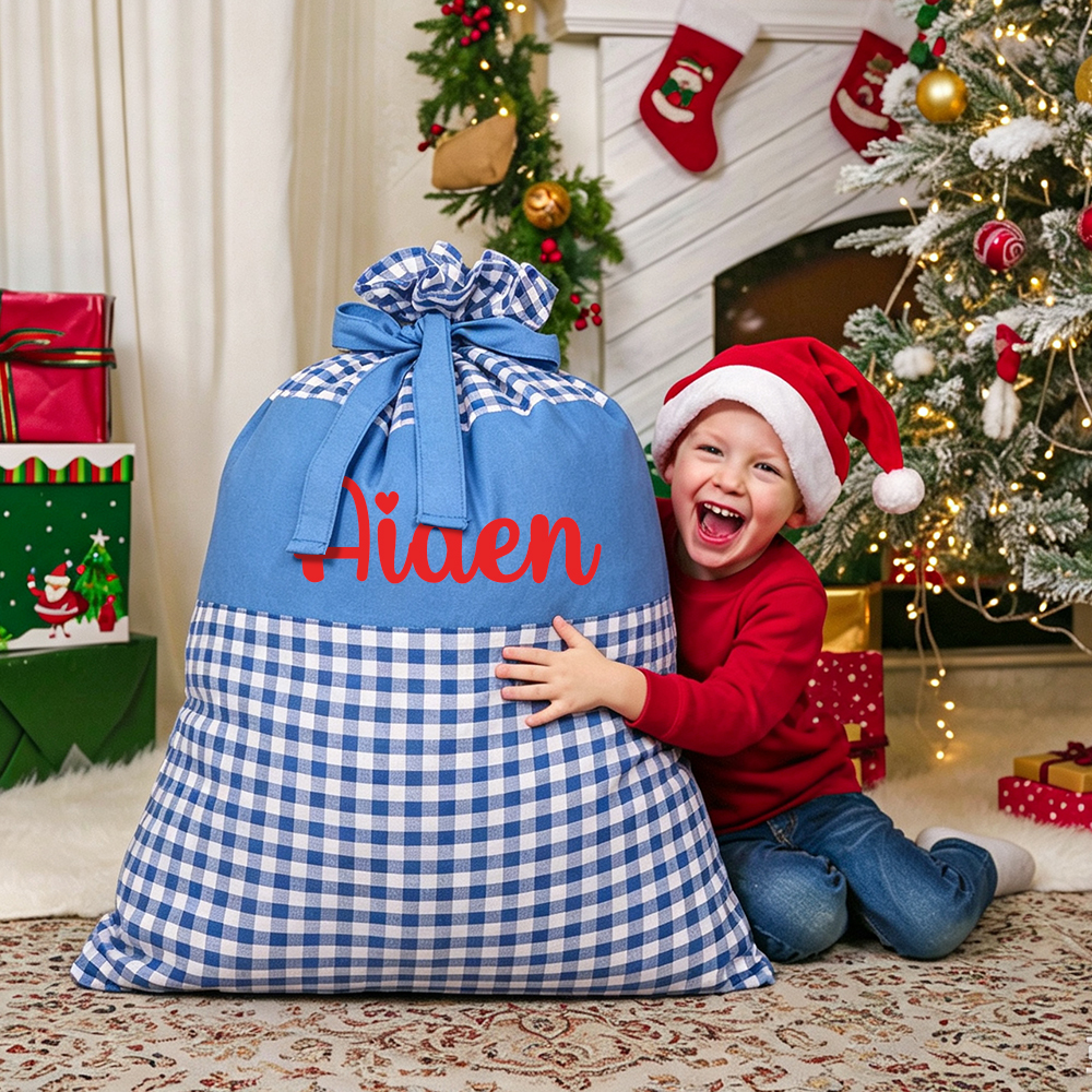 Personalized Christmas Gingham Name Santa Sack | MCGift392