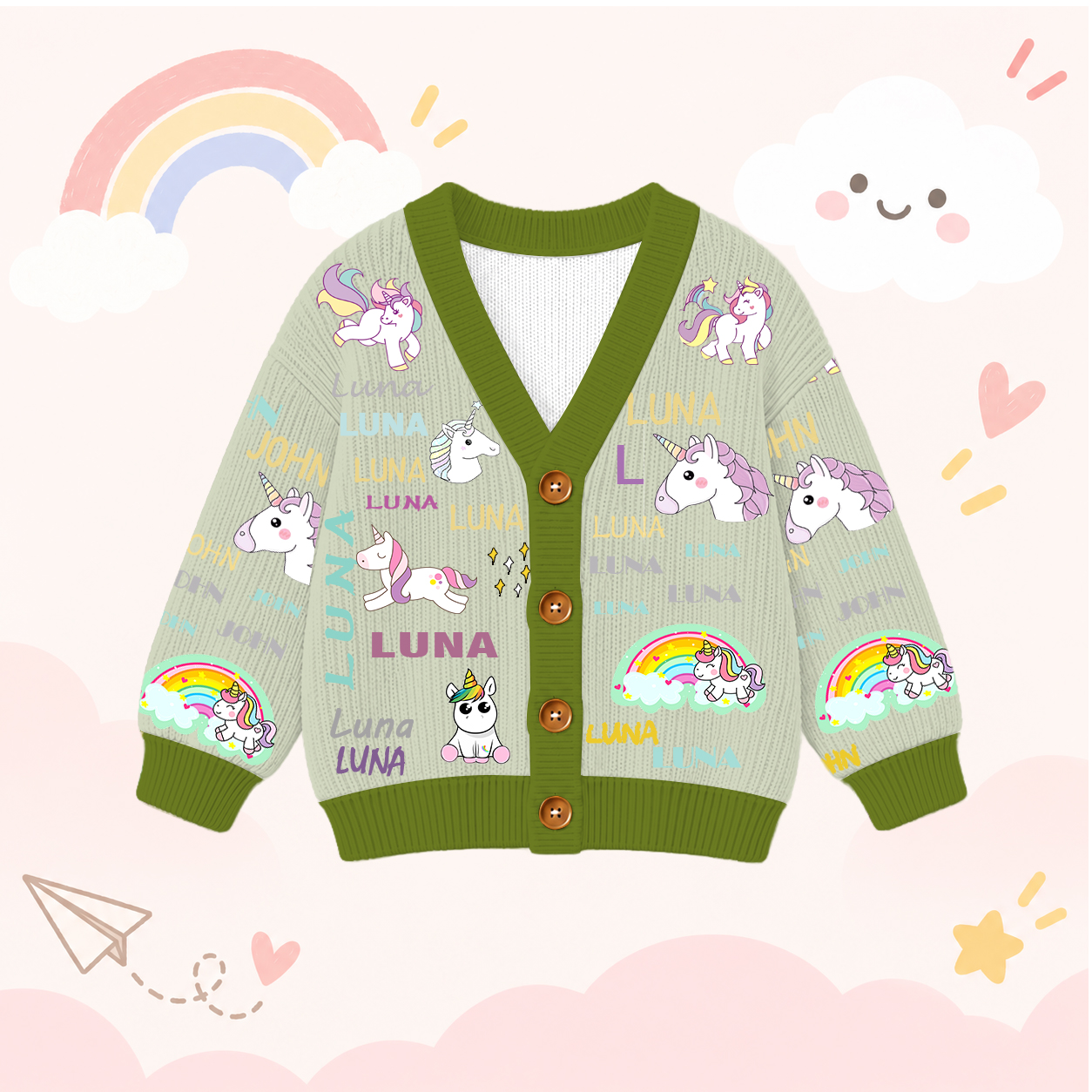 Personalized Lovely Kids Unicorn Knit Sweater | CWSweater04