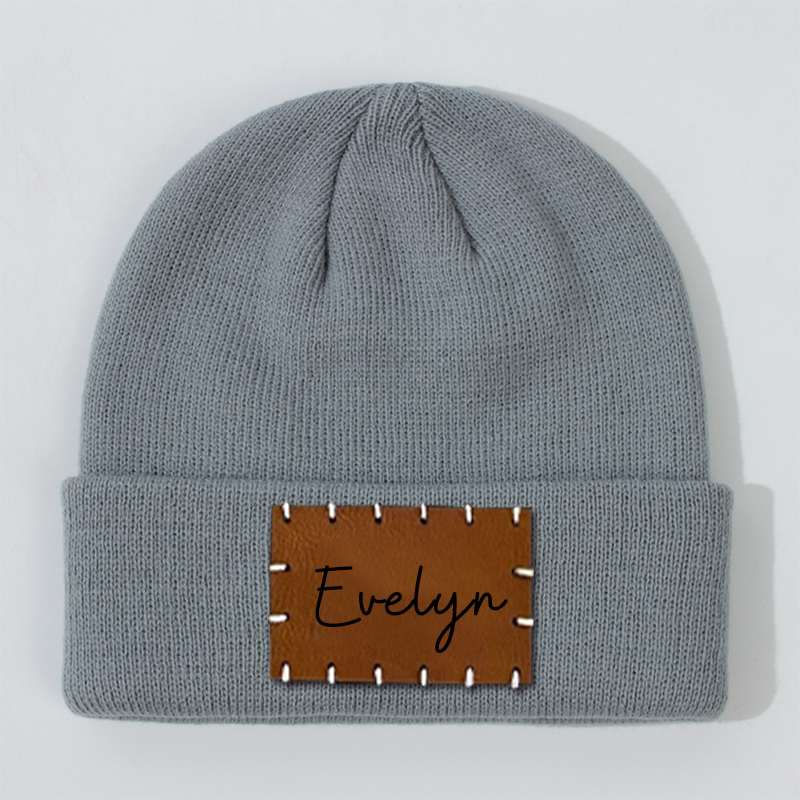 Personalized Leather Patch Beanie for Comfort & Unique | HSKid3301