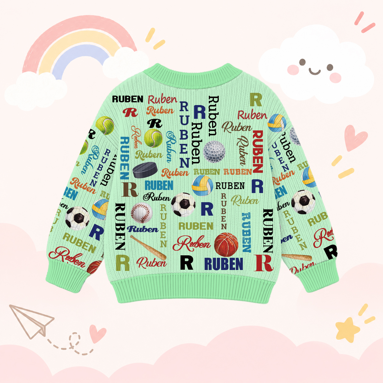 Personalized Lovely Kids Ball Sports Knit Sweater | CWSweater11