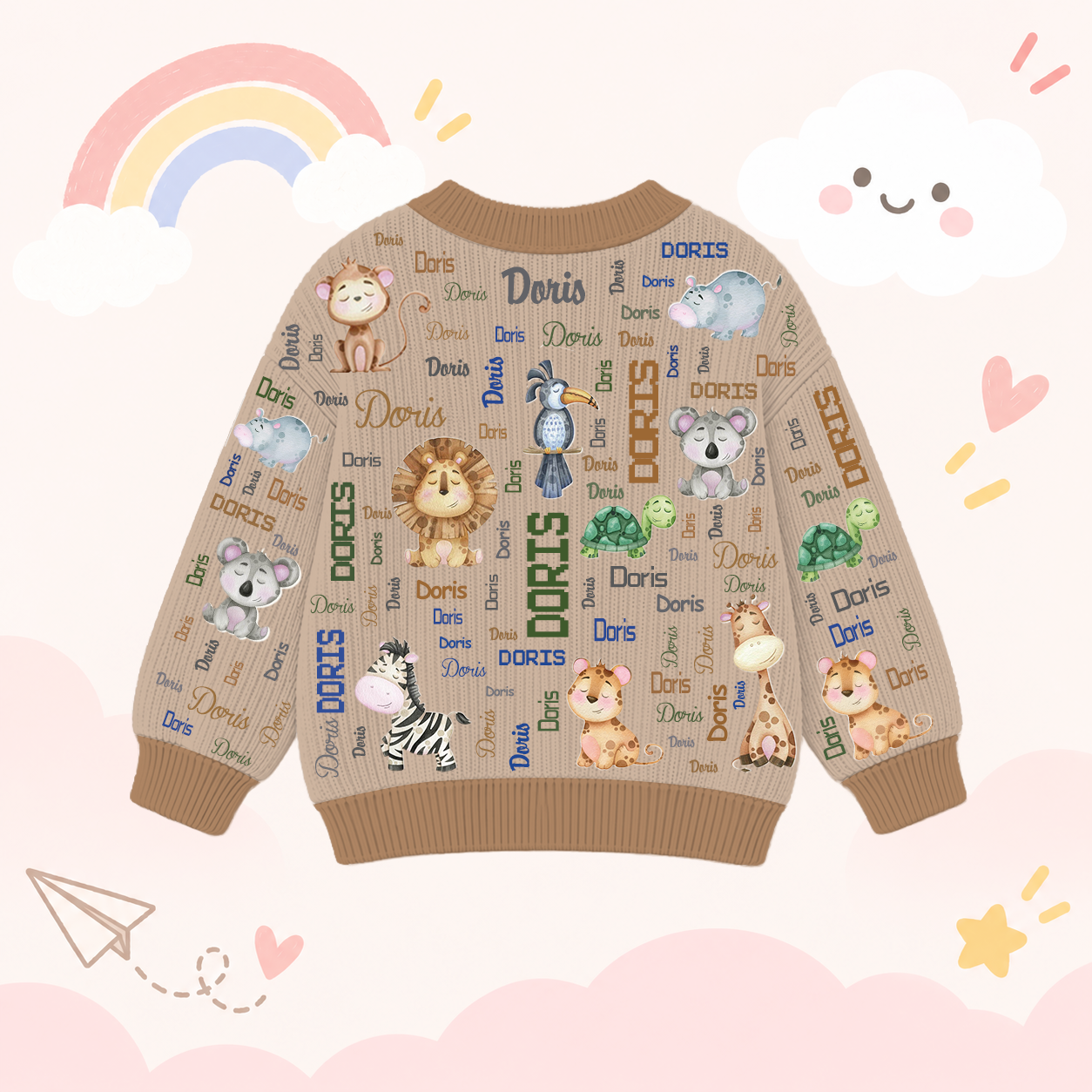 Personalized Lovely Kids Adorable Animals Knit Sweater | CWSweater17