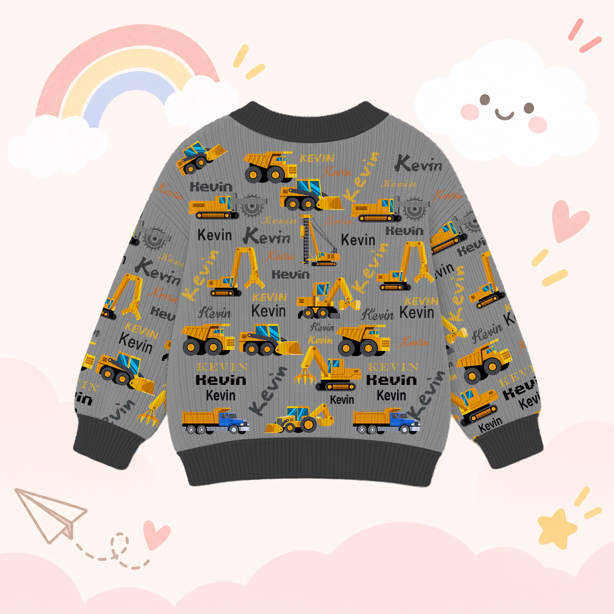 Personalized Lovely Kids Construction Vehicle Knit Sweater | CWSweater24