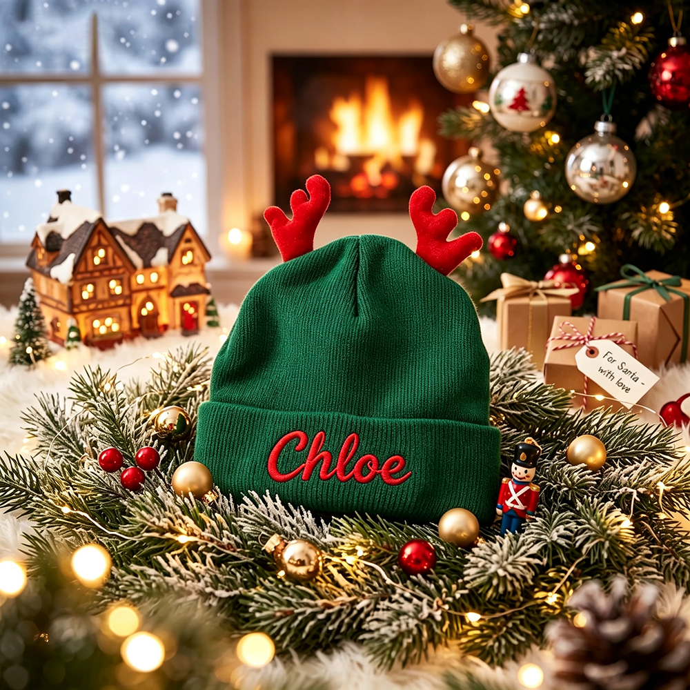 Personalized Embroidery Christmas Pom Pom Beanie For Kids | MCGift416