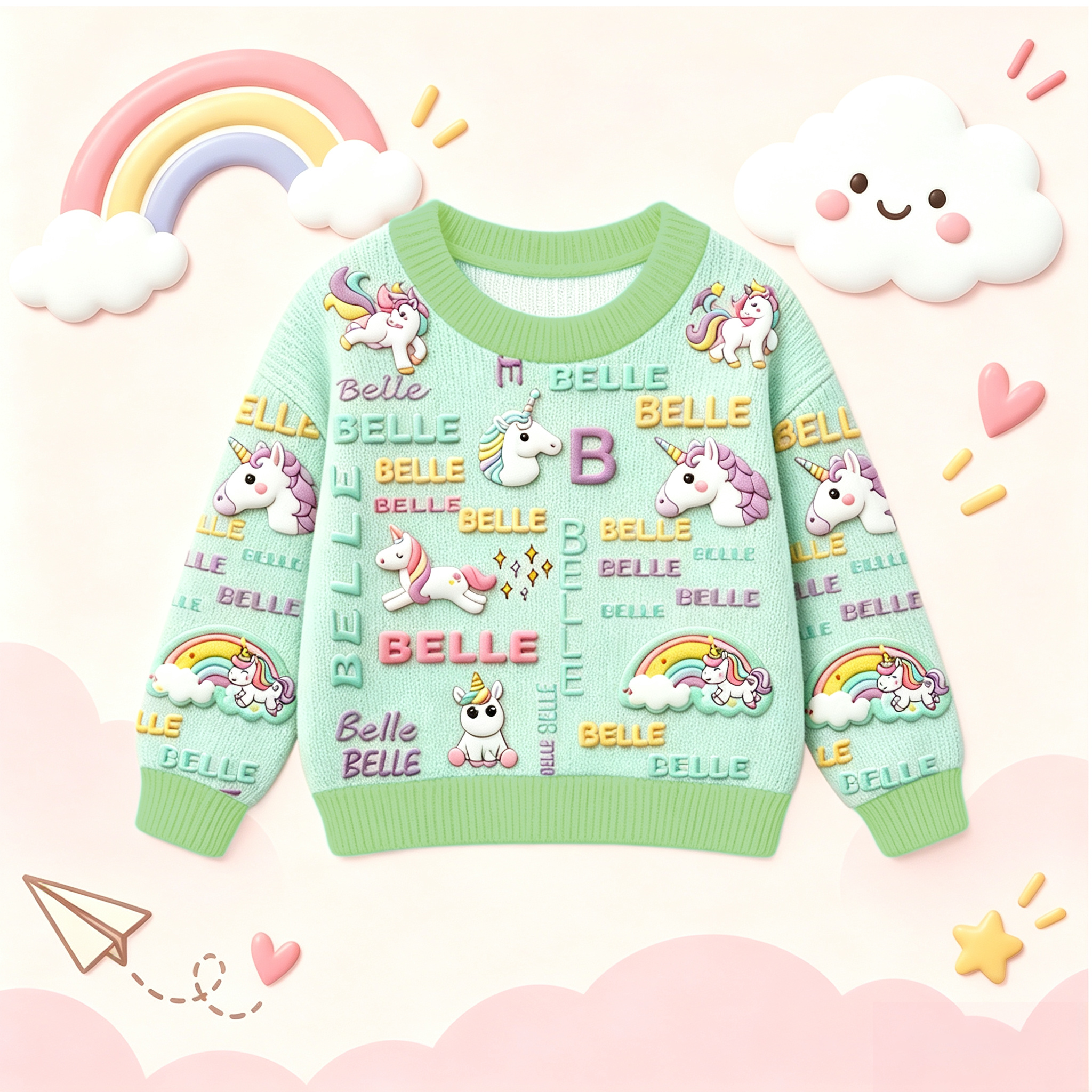 Personalized Lovely Kids Adorable Unicorn Knit Sweater | CWSweater30