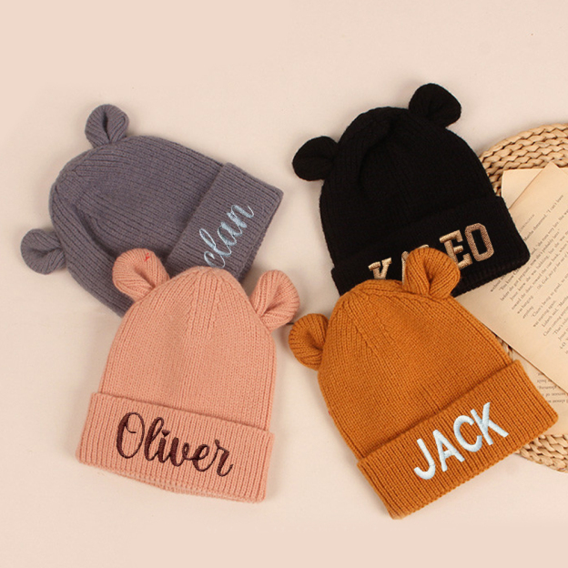 Personalized Cute Bear Beanie With Ears | HSKid41