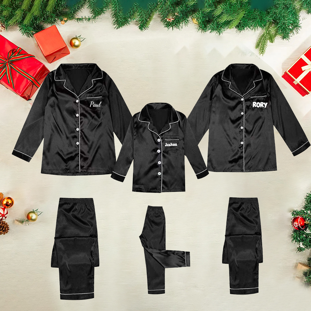 Personalized Christmas Satin Family Pajamas Set | CWFamily15