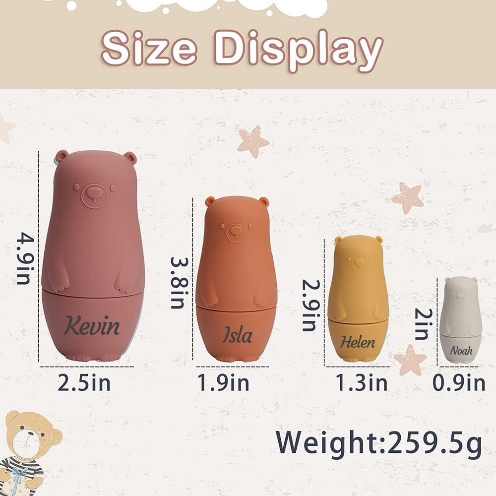 Personalized Silicone BPA Free Stacking Bears Matryoshka Toy | CWToy102