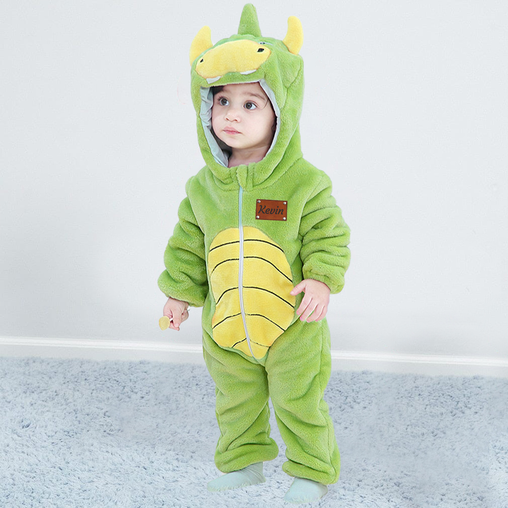 Personalized Leather Patch Baby Animal Romper  | CWBaby122