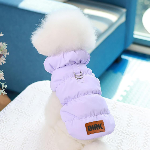 Personalized Leather Patch Pets Warm Puffer Jacket | BKPet140