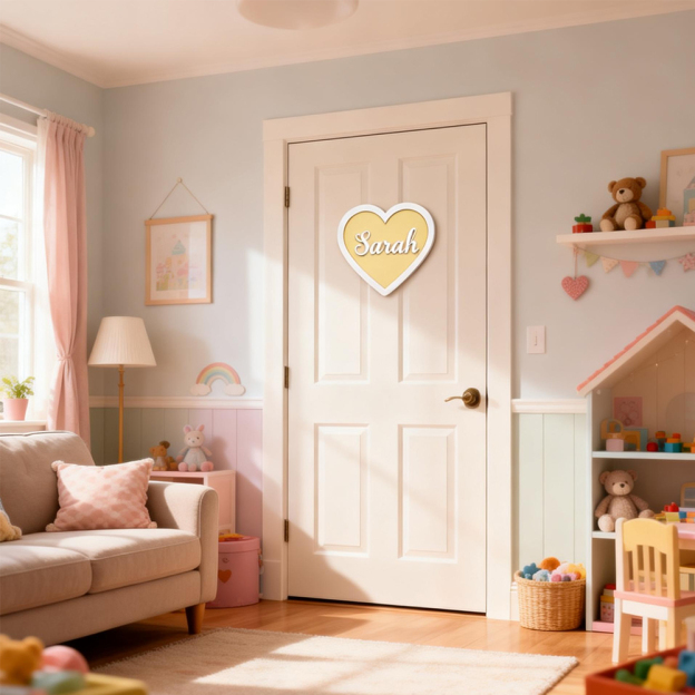 Personalized Kid's Bedroom Heart Decoration Door Sign | CWBaby410
