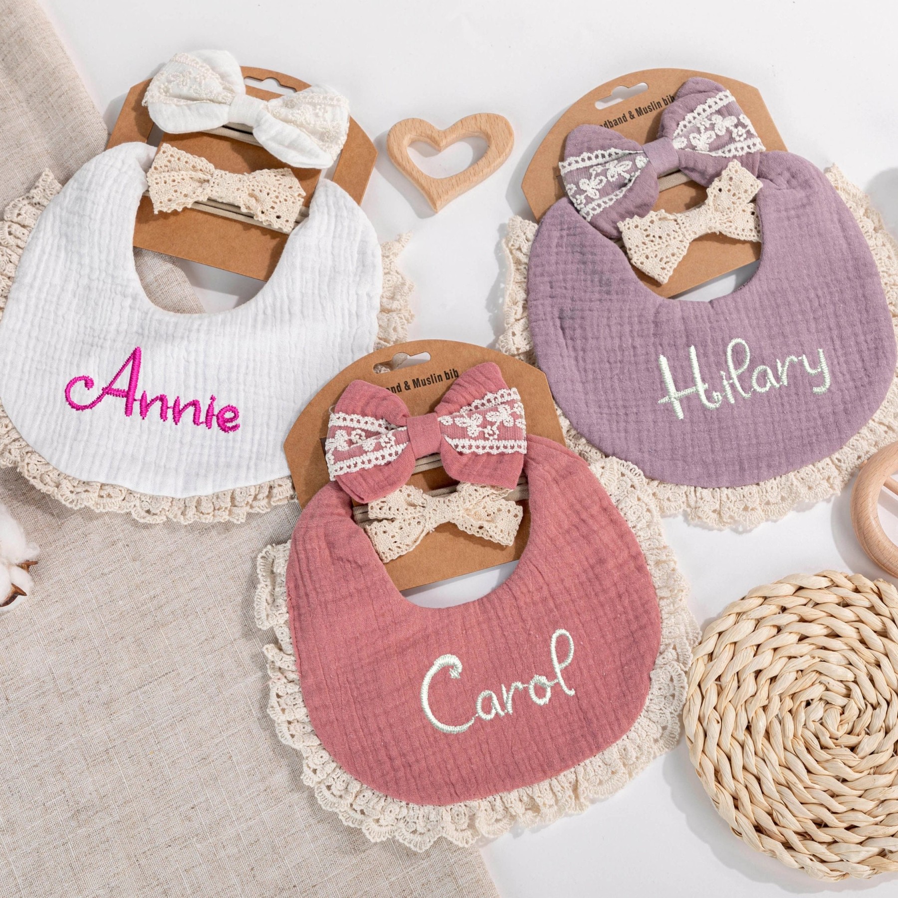Personalized Embroidered Baby Bibs Headband Set | CWBaby29