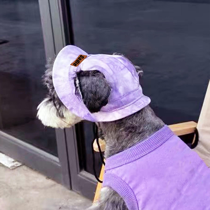 Personalized Leather Patch Pet Sun Hat with Ear Holes | BKPet68