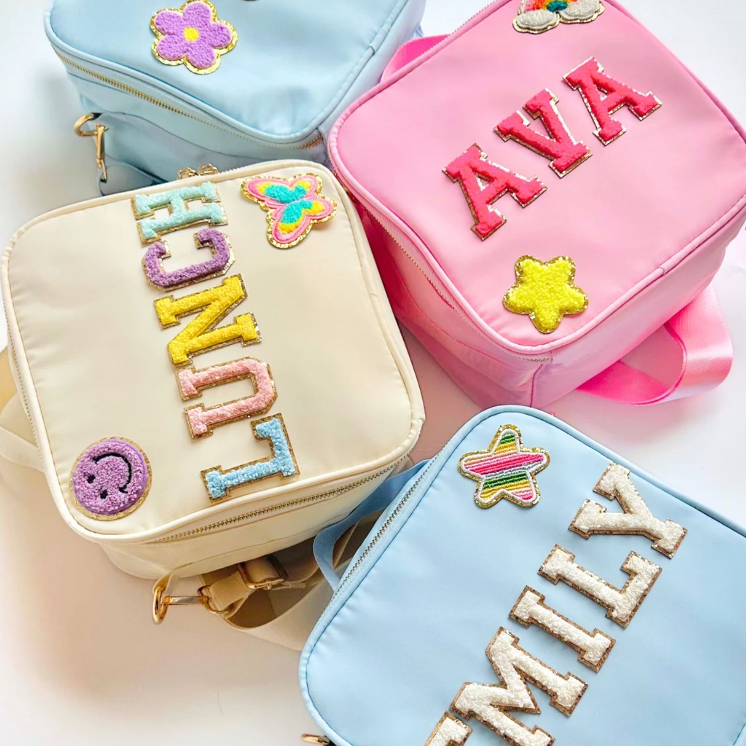 Personalized Chenille Letter Lunch Bag With Strap