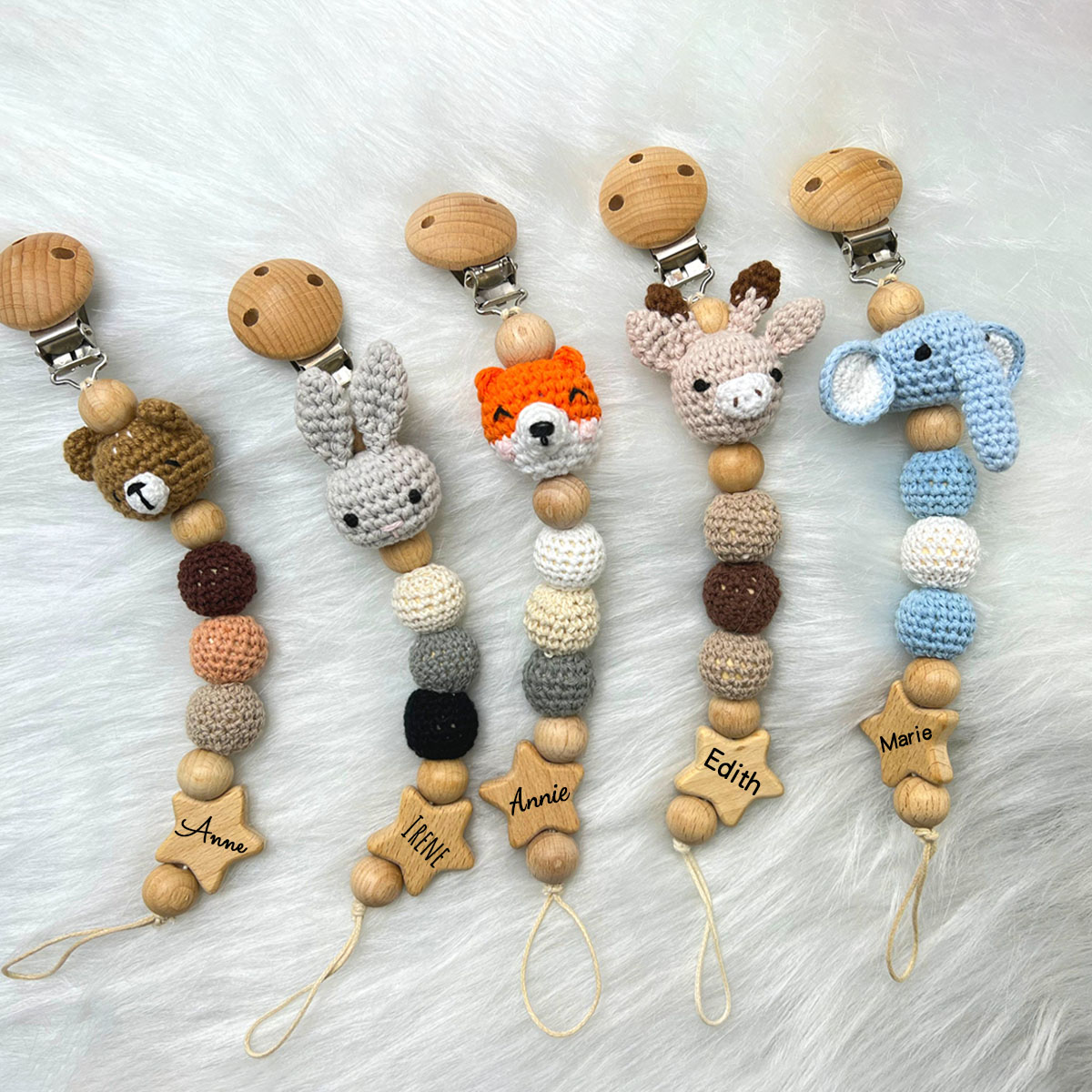 Personalized Baby Pacifier Crochet Animals Clip | CWBaby42