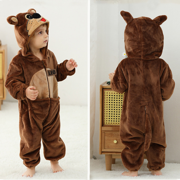 Personalized Leather Patch Baby Animal Warm Onesie  | CWBaby284