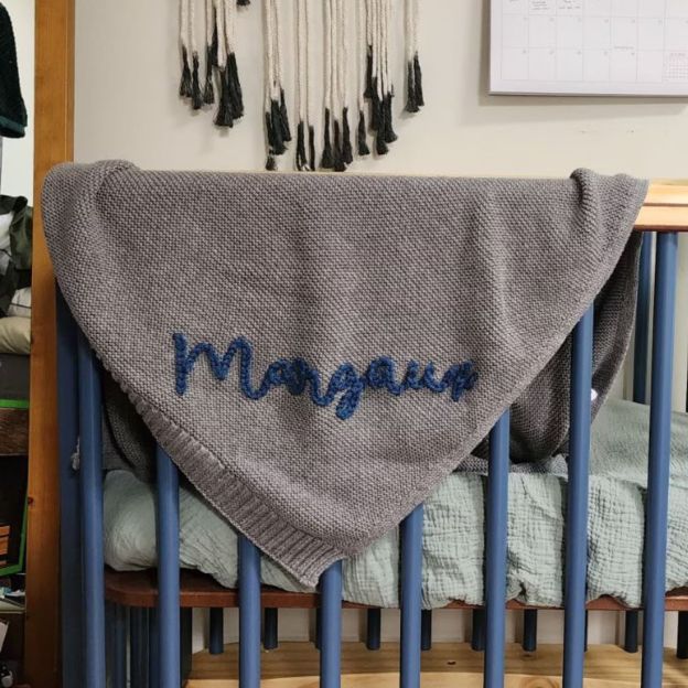Personalized Hand Embroidered Knit Baby Blanket for Unique Gift | CWBaby52
