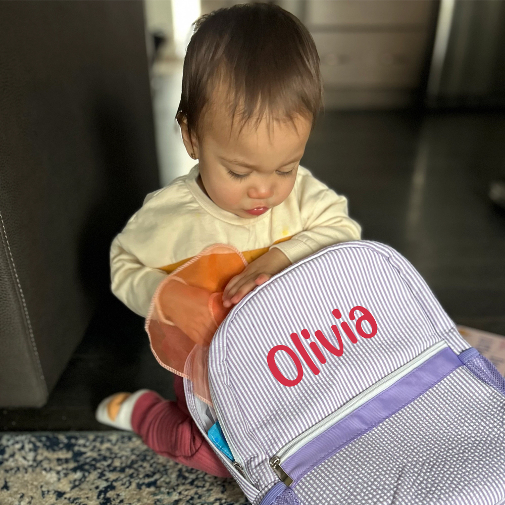 Personalized Chenille Patch Kids Seersucker School Backpack Set