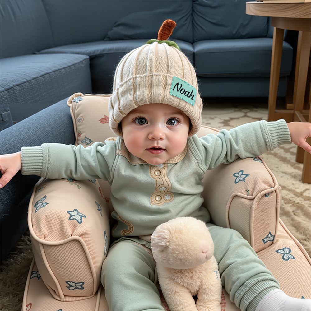 Personalized Leather Patch Pumpkin Wool Beanie | CWHalloween46