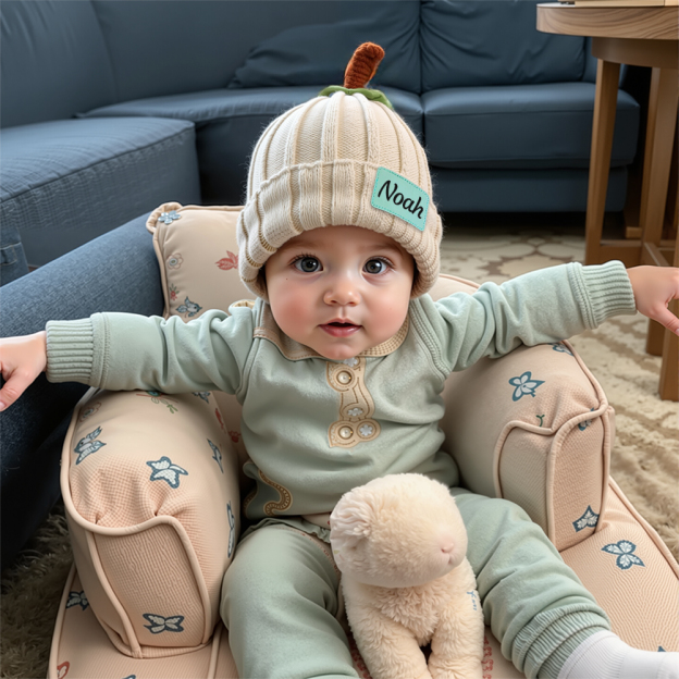 Personalized Leather Patch Pumpkin Wool Beanie | CWHalloween46