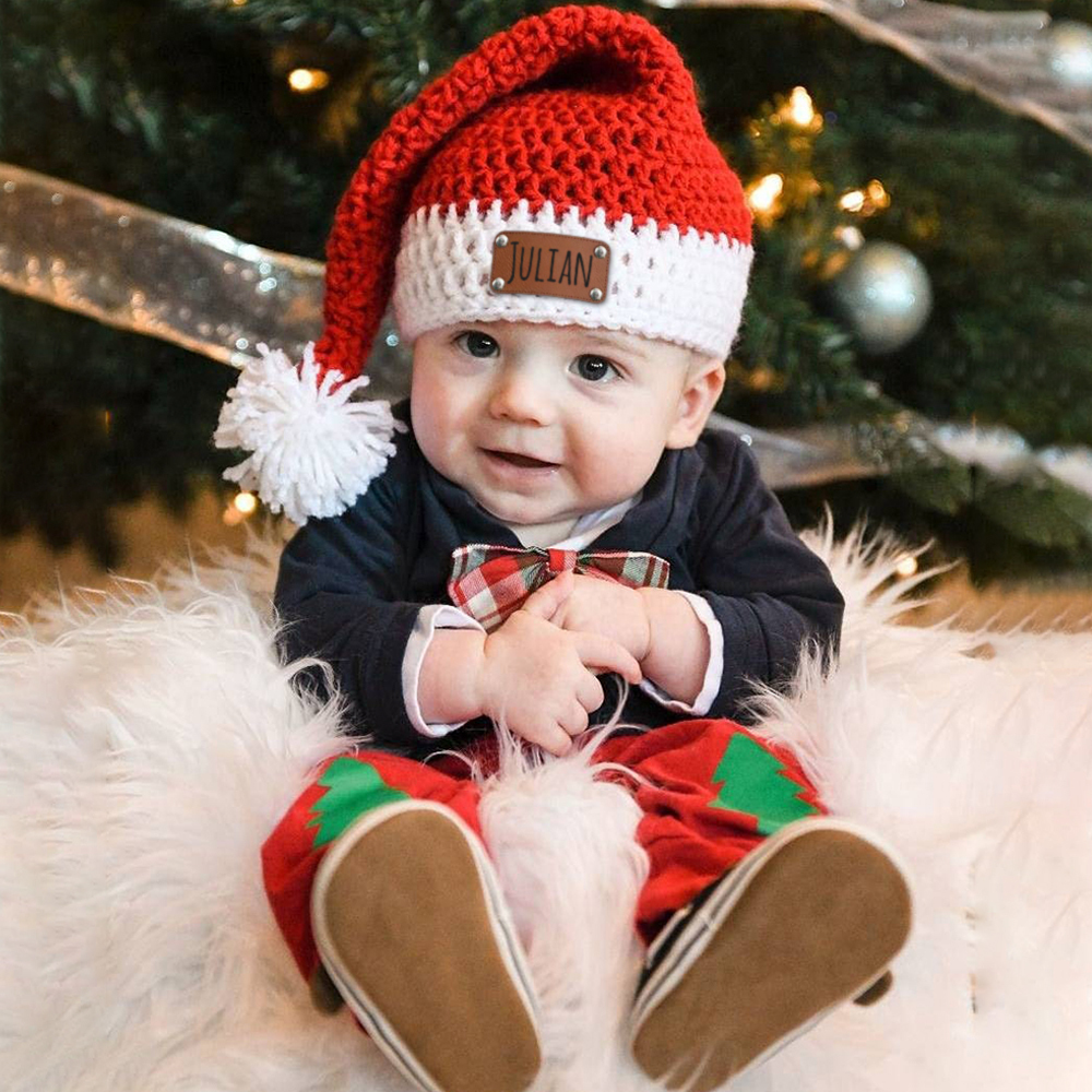 Personalized Leather Patch Christmas Santa Hat | MCGift116