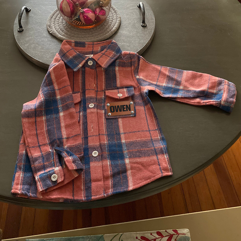 Personalized Leather Patch Kids Flannel Jacket | inJacket15