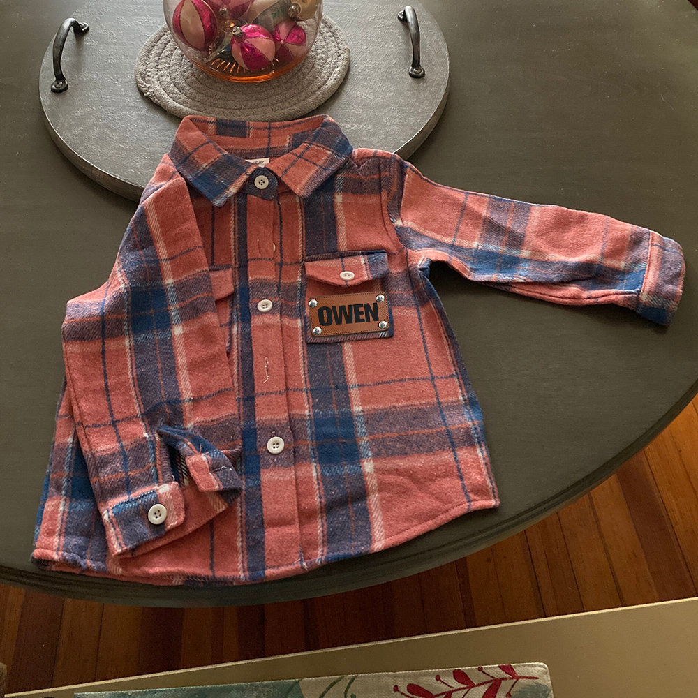 Personalized Leather Patch Kids Flannel Jacket | inJacket15