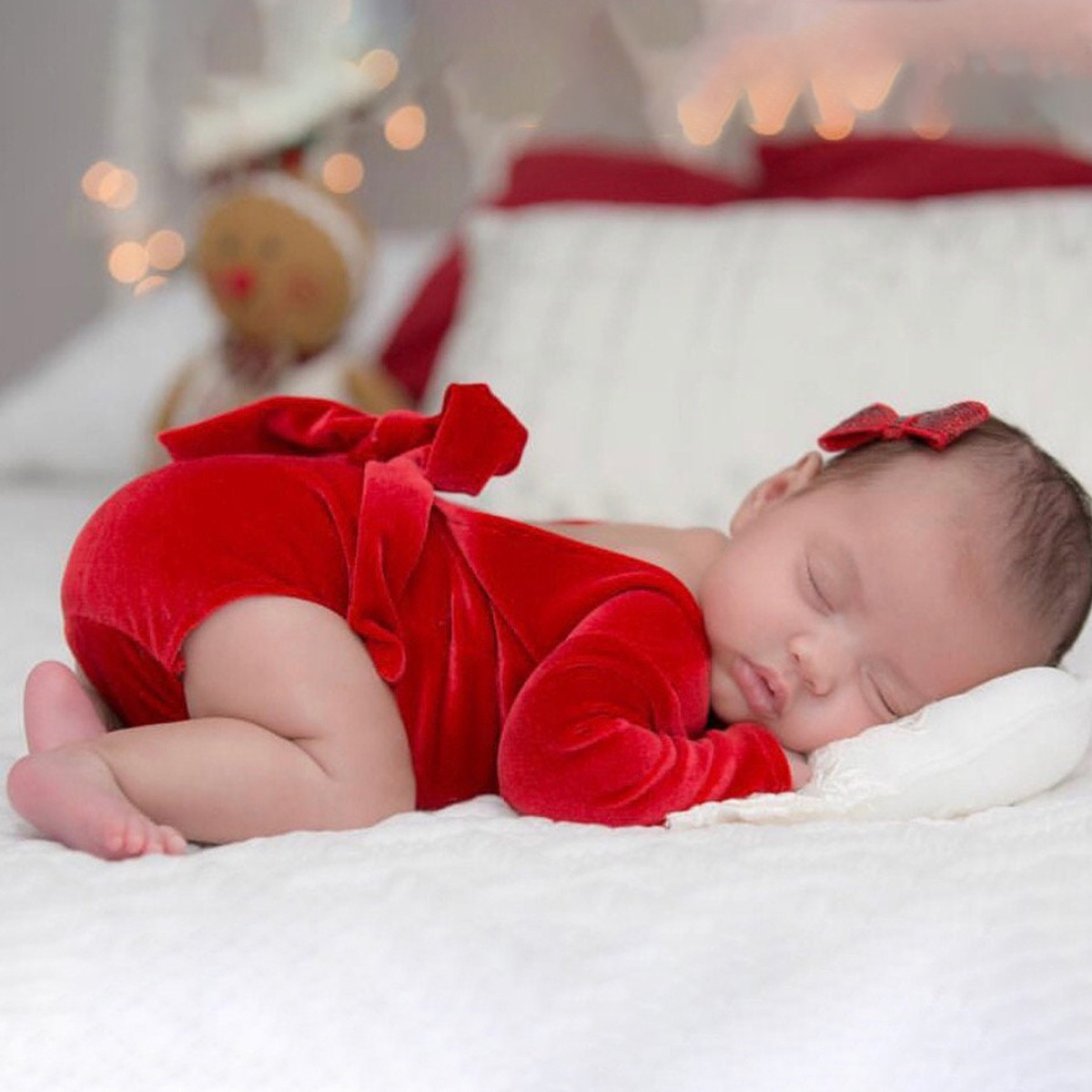 Personalized Newborn Girl Christmas Red Velvet Photo Outfit | MCGift151
