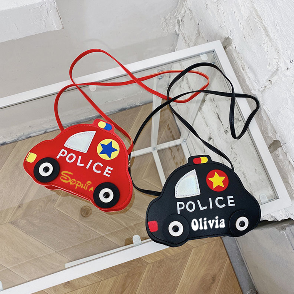 Personalized Kids Cute Police Car Zipper Crossbody Bag | CWGift06