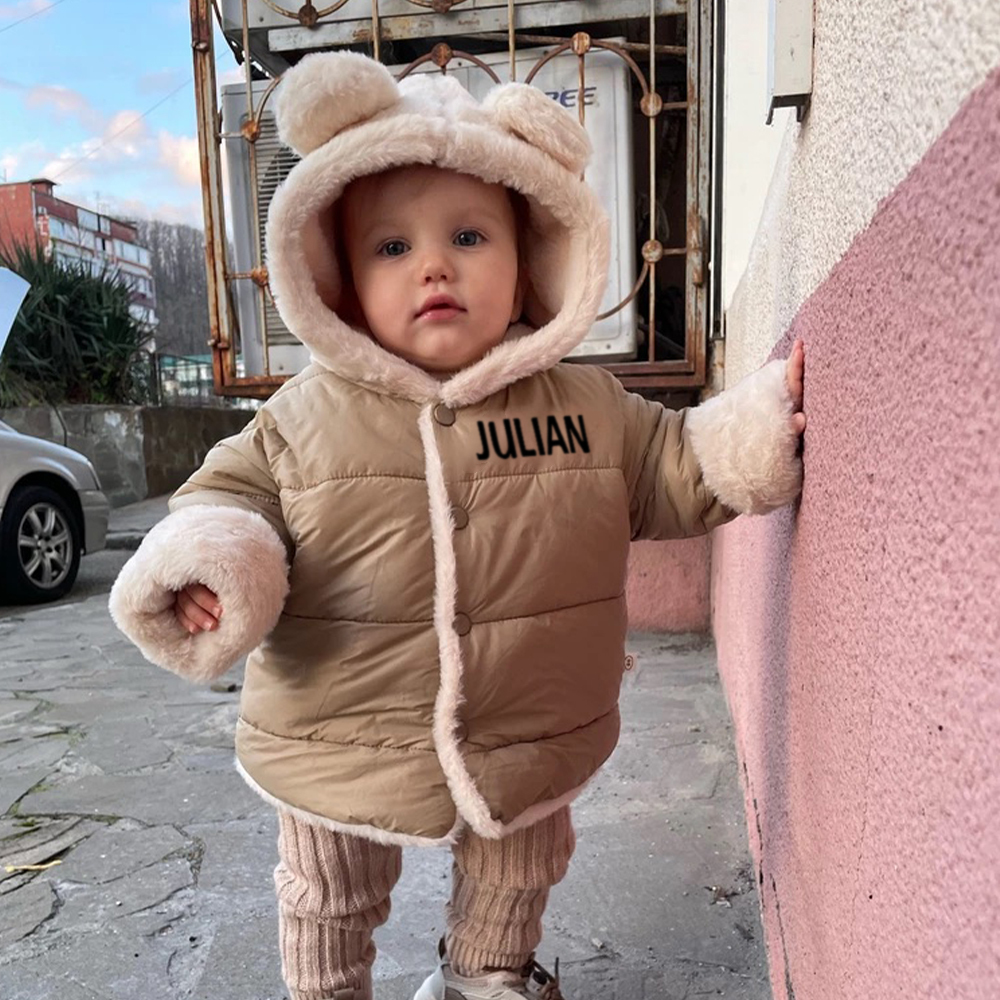 Personalized Toddler Lovely Bear Winter Warm Plush Hooded Jacket | CWBaby360