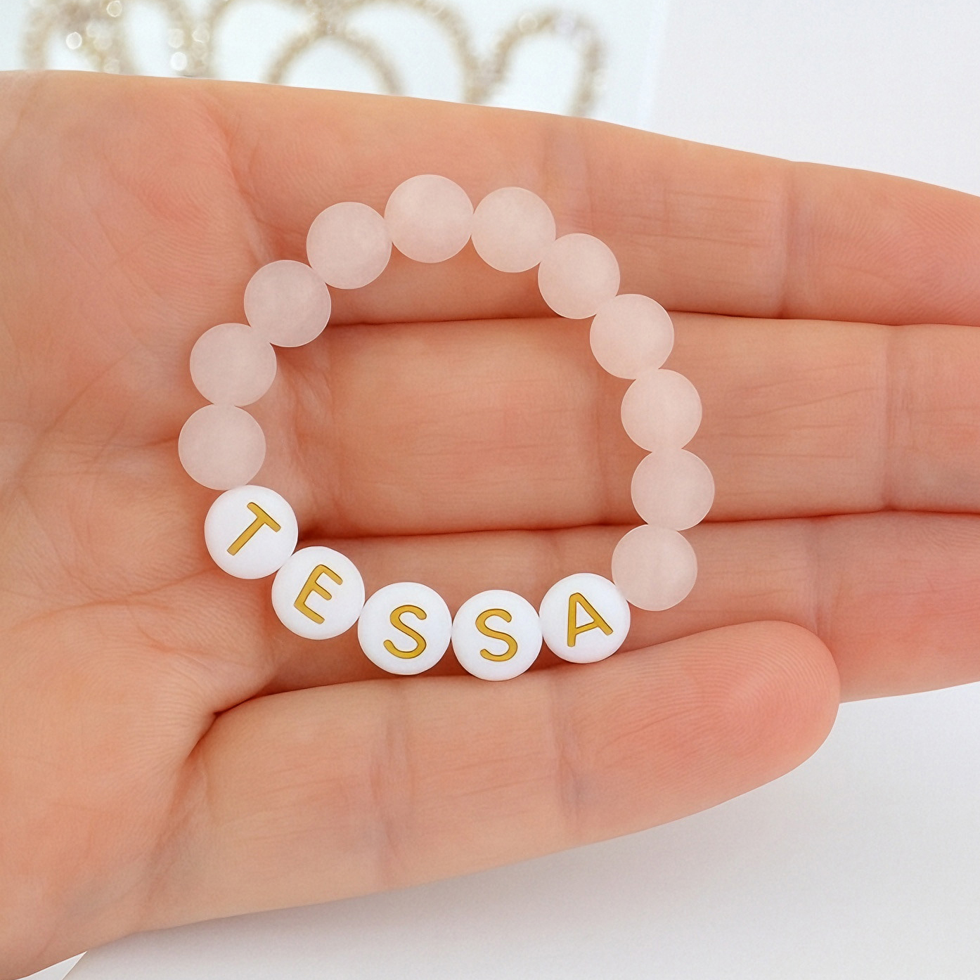 Personalized Lovely Quartz Baptism Gift Bracelet With Cross | CWBeach1