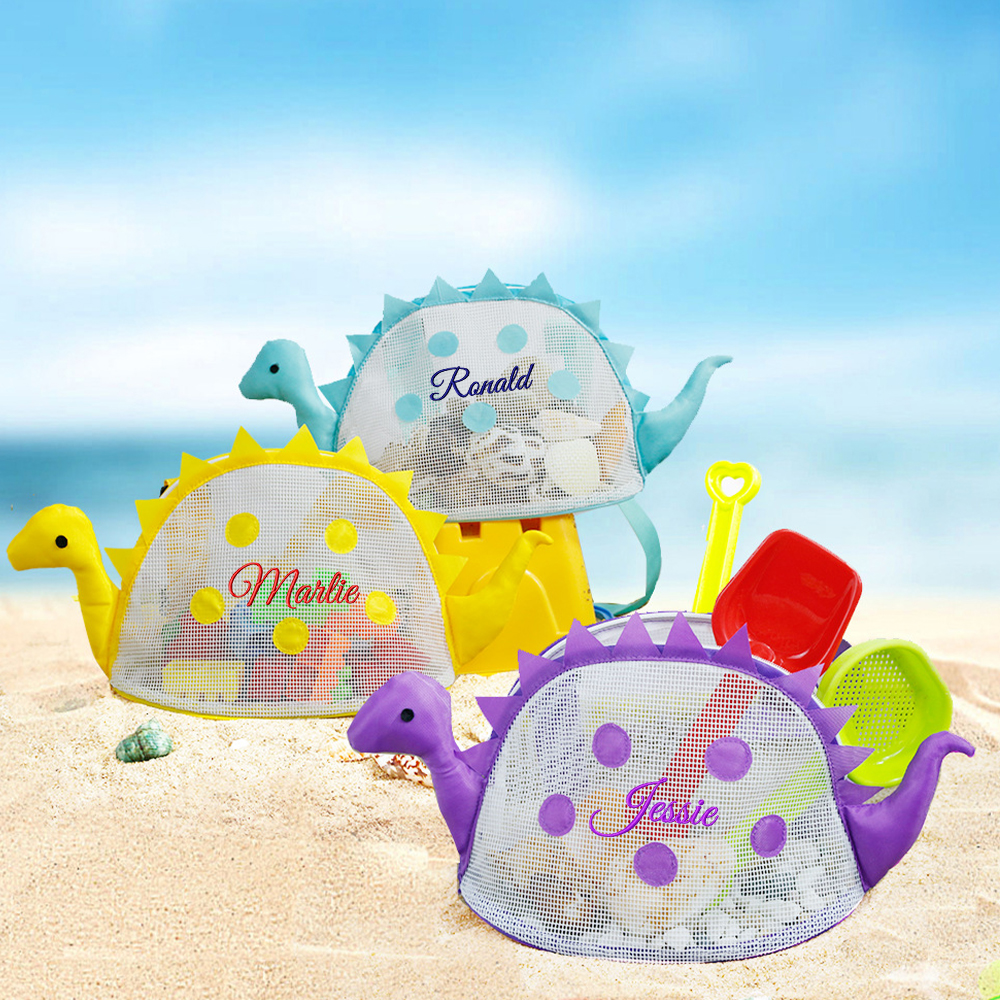 Personalized Embroidery Dinosaur Seashell Zipper Mesh Beach Bag | CWBeach102