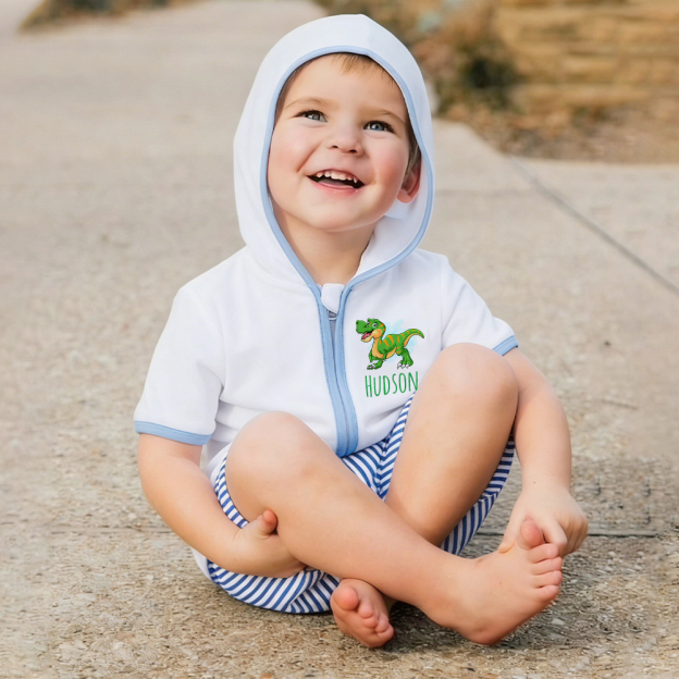 Personalized Kid Swim Cover up Hooded Robe Zippered Outfit | CWBaby45901