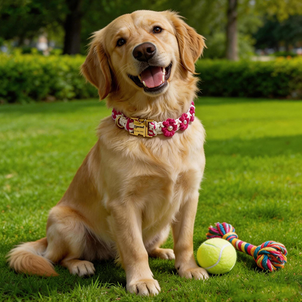 Personalized Handmade Macrame Flowers Pet Collar | BKPet457