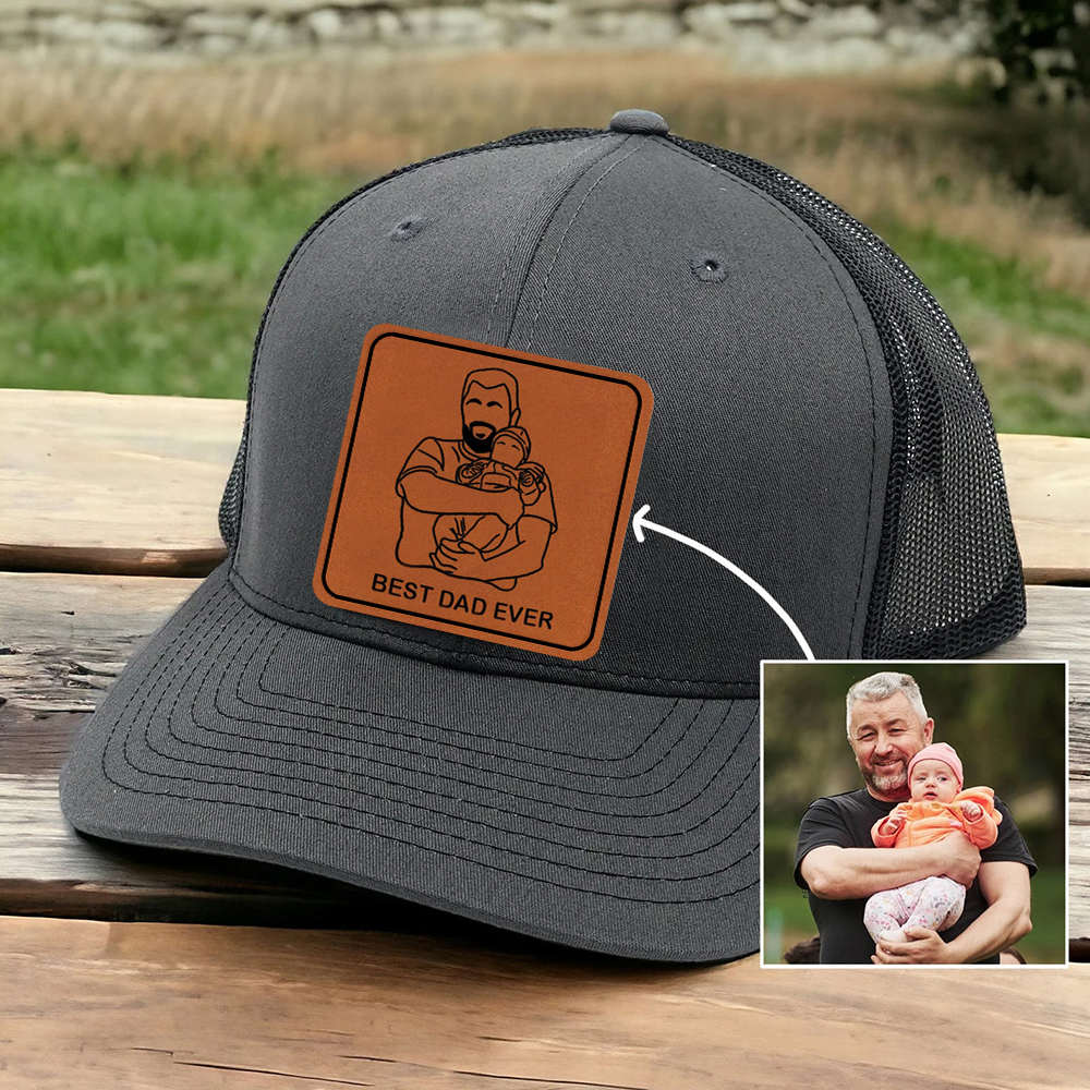 Personalized Engraved Outline Portrait Trucker Hat Gifts for Dad | CWBeach107