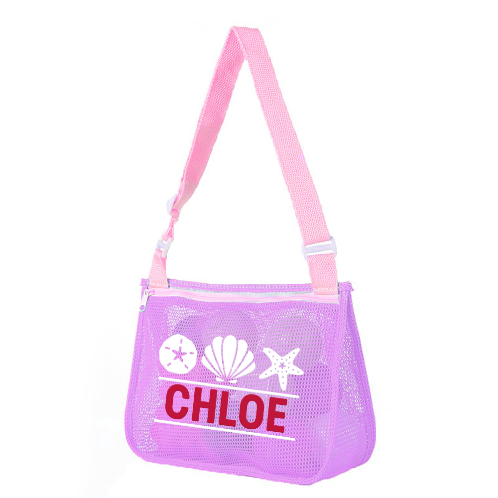 Personalized Seashell Zipper Mesh Beach Bag | CWBeach0102