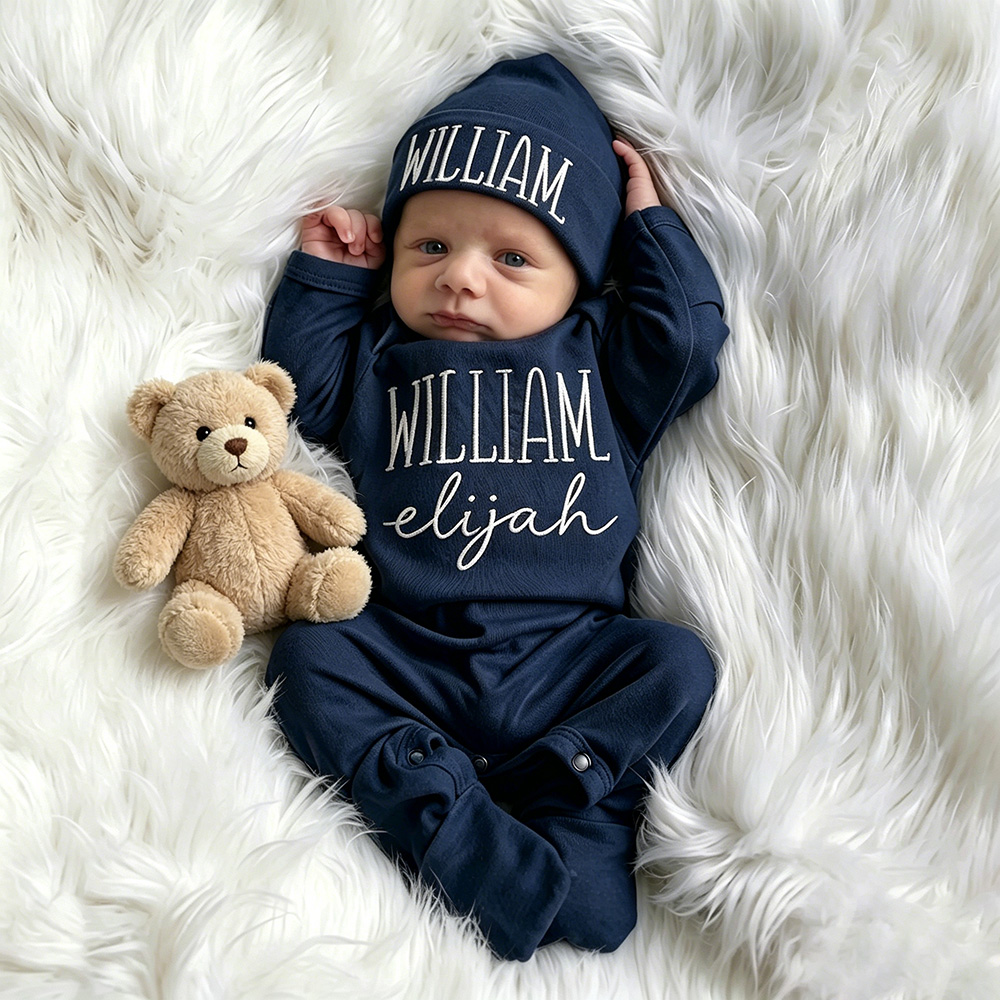 Personalized Embroidery Baby Coming Home Romper and Hat Set | CWBaby472