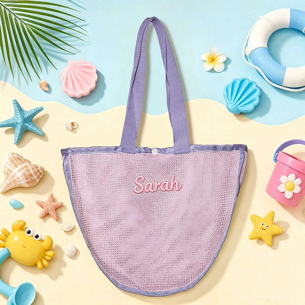 Personalized Embroidered Seashell Zipper Mesh Beach Bag | CWBeach249