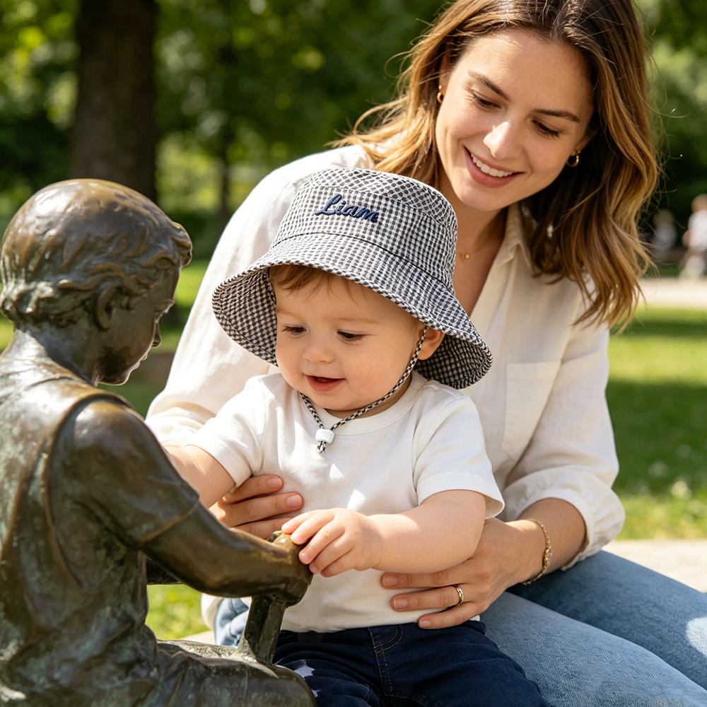 Personalized Embroidery Colourful Gingham Kids Bucket Hat | CWBeach250