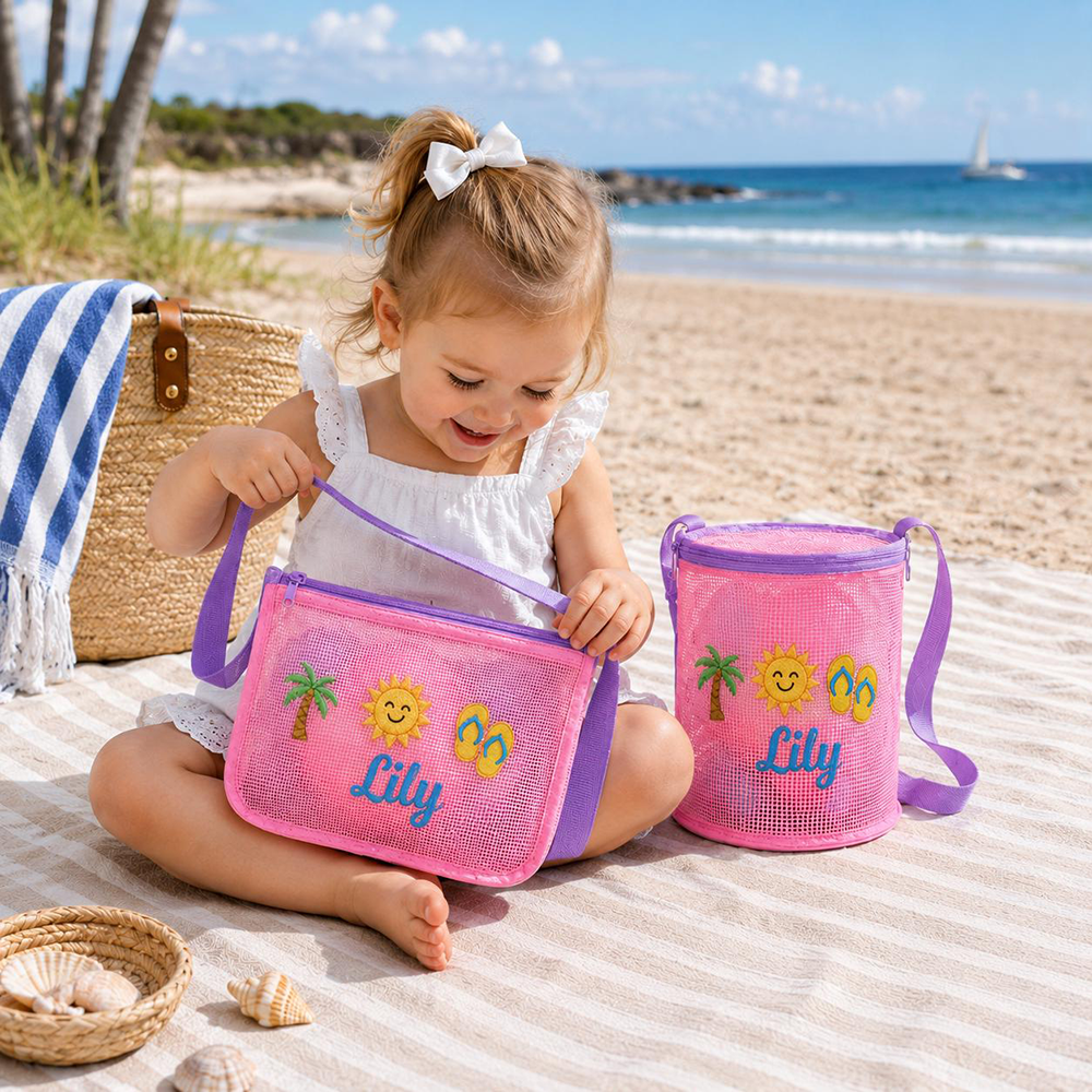 Personalized Embroidered Kids Mesh Beach Bag Set | CWBeach251