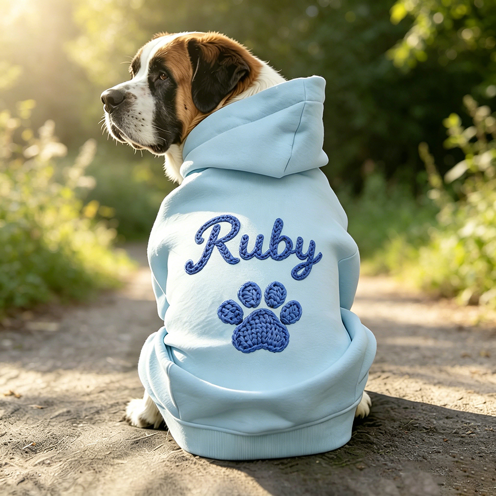 Personalized Hand Embroidery Lovely Paw Large Size Puppy Hoodie | BKPet512