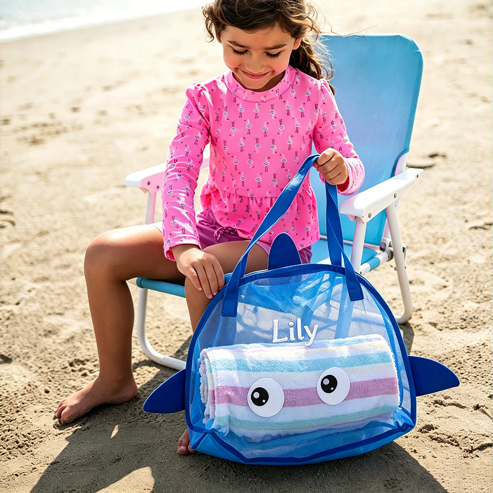 Personalized Embroidered Seashell Zipper Mesh Beach Bag | CWBeach256