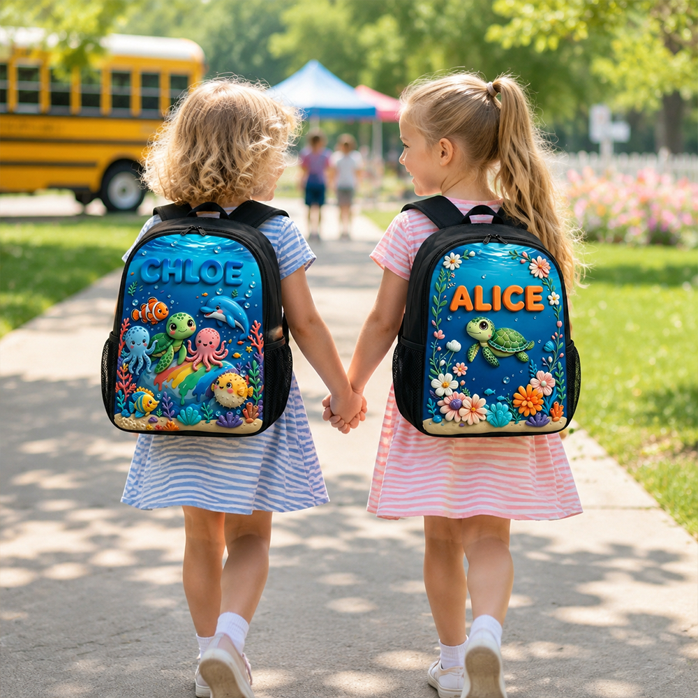 Personalized Kid Adorable Ocean Animals Backpack Set | CWPack383