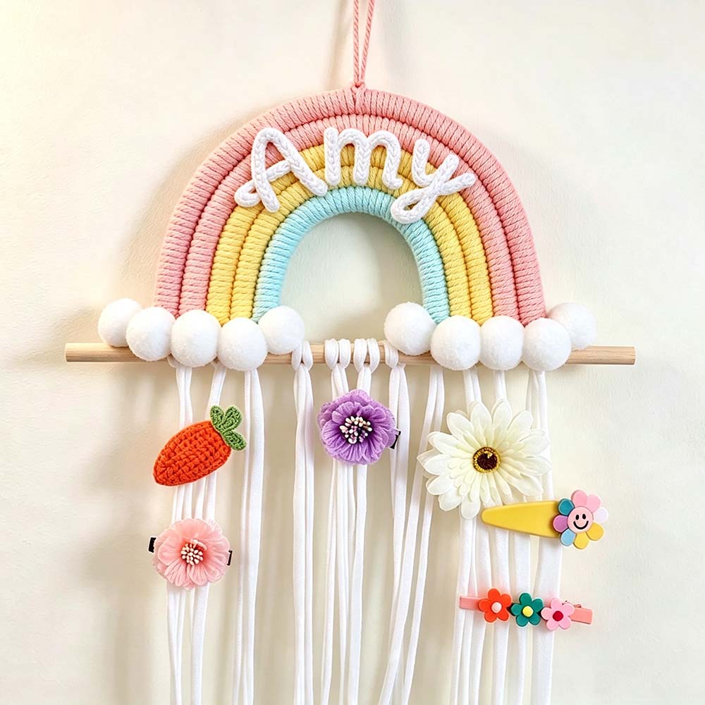 Personalized Hand Embroidered Kids Rainbow Hair Clip Holder | CWToy201