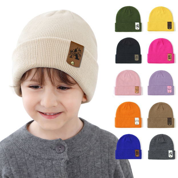 Personalized Leather Tag Infant Beanie for Comfort & Unique | HSKid31