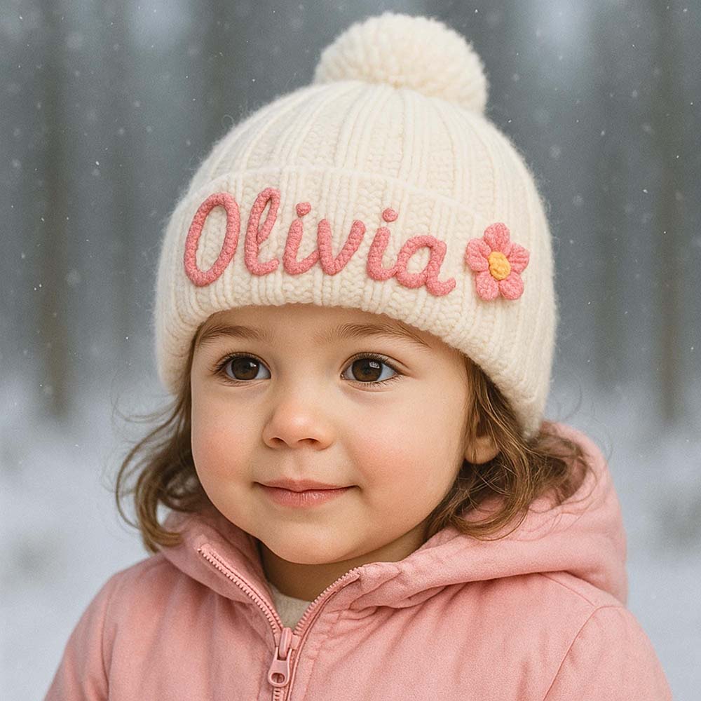 Personalized Hand Embroidery Cotton Kids Beanie Winter Hat | HSKid89