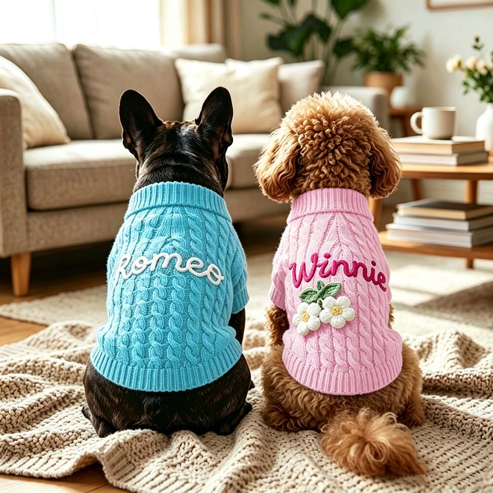 Personalized Hand Embroidered Pets Knit Turtleneck | BKPet580